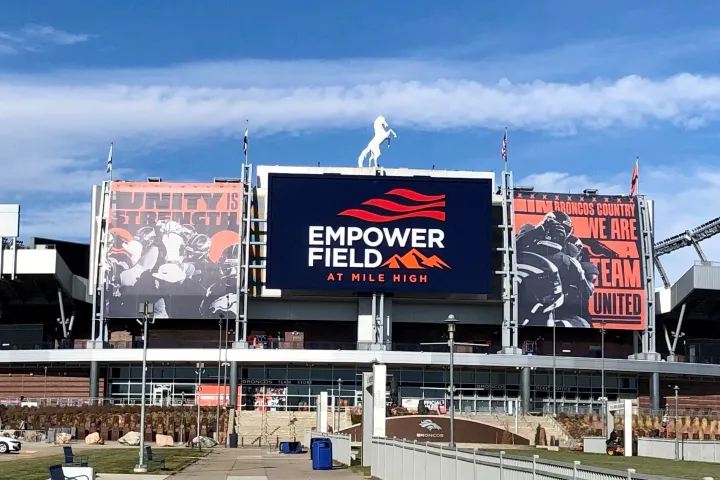 a large sign on the side of a building