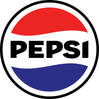 Pepsi logo with red, white, and blue wave and black text.